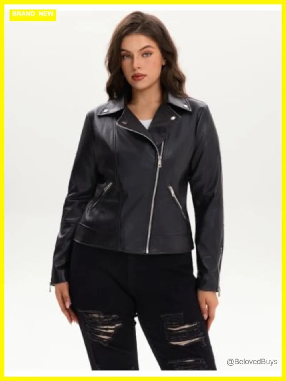 Faux Leather Motorcycle Jacket, Slim Short Biker Coat, Women's PU Moto Jacket
